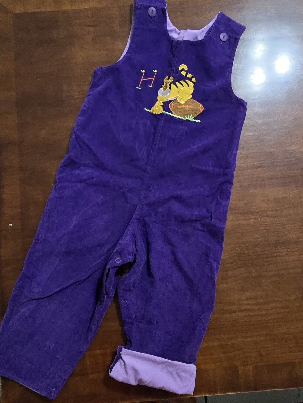 Mulberry Purple Corduroy Overalls with Tiger Patch Lsu Tigers 4t